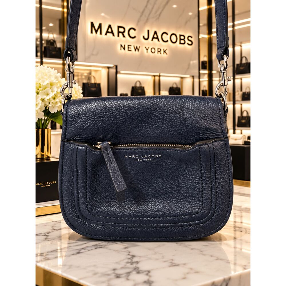 Marc Jacobs Navy Pebbled Leather Crossbody Bag | Silver Hardware | EUC